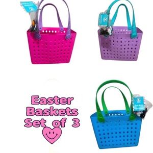 Easter Baskets w/Charms Pink, Purple, & Blue Tote (Set of 3).
